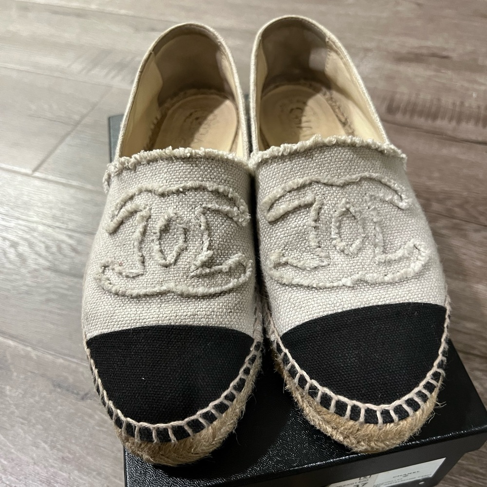 Chanel Espadrilles Linen Beige/Black size 37